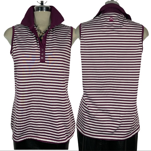 Striped Burgundy and Grey  Colour  Sleeveless Top Size L - Picture 1 of 14